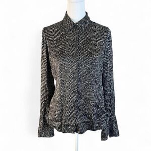 Ann Taylor Fitted Button Down Shirt Gray Black Size 8P Petite